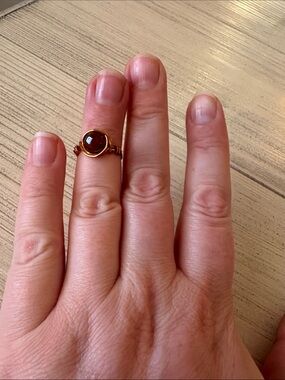Handmade Copper-Plated Wire-Wrap Ring with Agate | Size 5